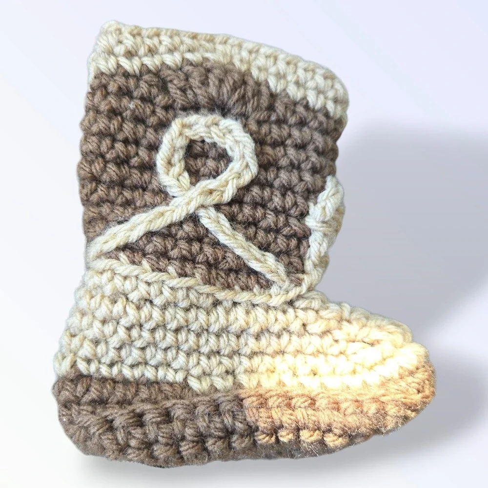 Handmade Crochet Baby Booties Brown‎ Tan Infant Size 4.5